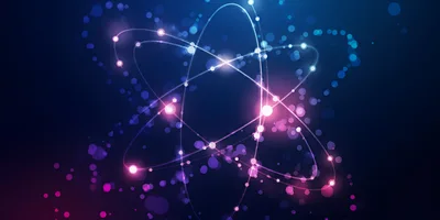 Abstract Digital Atom Model With Glowing Particles