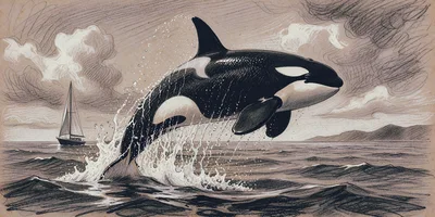 Orca Whale Breaching Near A Sailing Boat