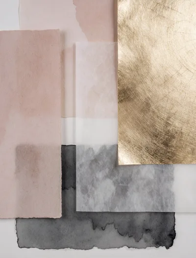 Abstract Composition Of Layered Paper Textures And Gold Leaf