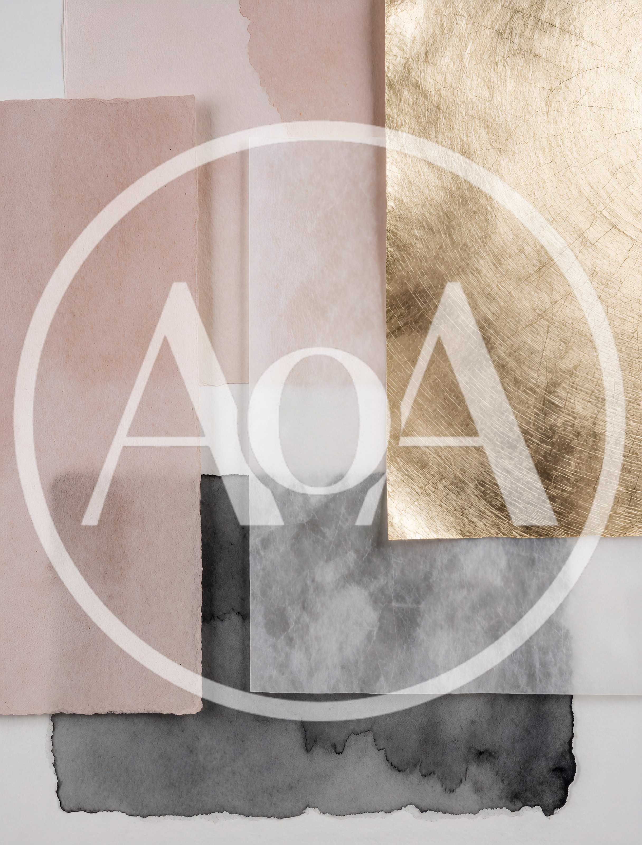 Abstract Composition Of Layered Paper Textures And Gold Leaf