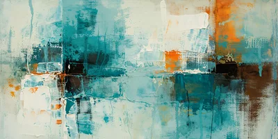 Abstract Oil Painting With Teal And Orange Tones