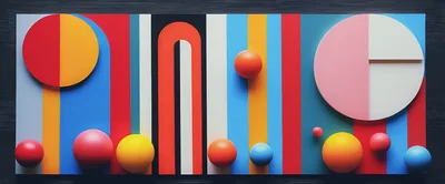Abstract Geometric Wall Art With Spheres And Stripes