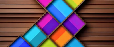 Abstract Geometric Wooden Shelves With Colorful Gradient Panels