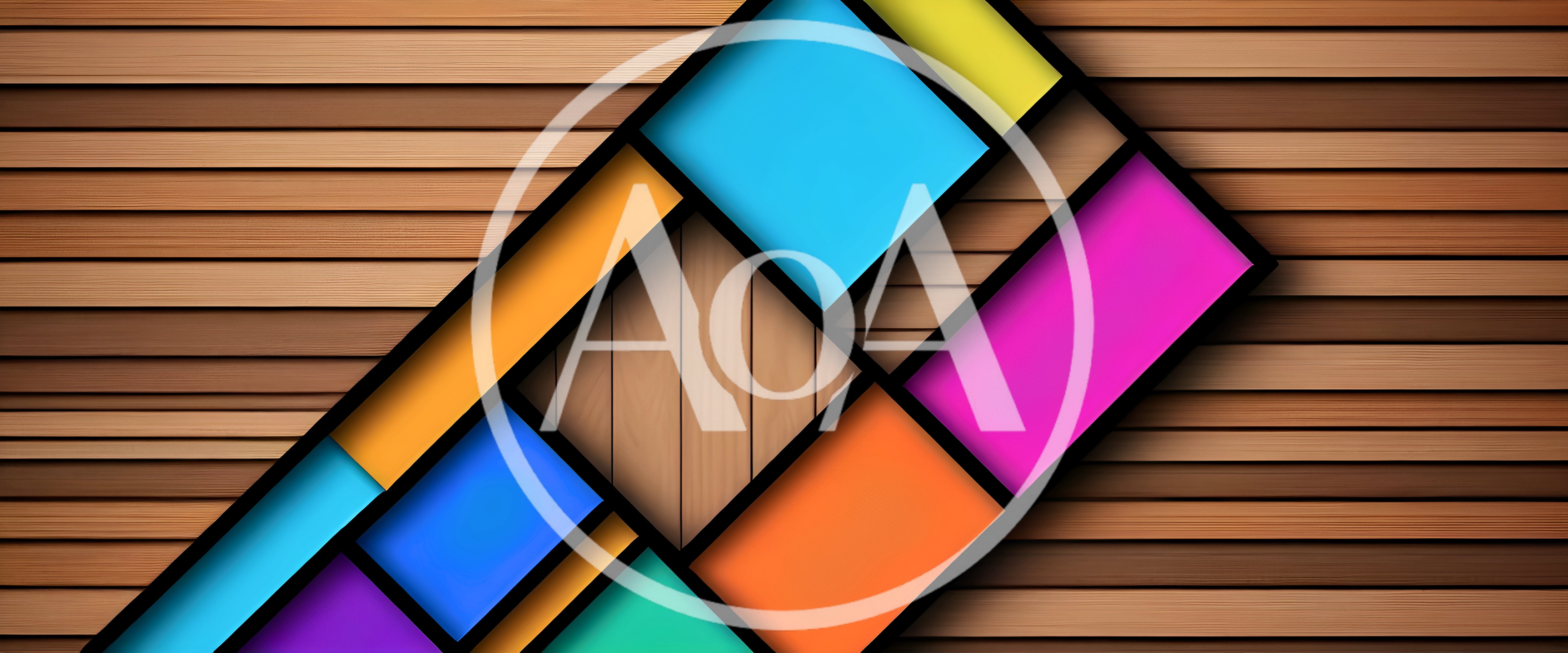 Abstract Geometric Colorful Panels On Wooden Background
