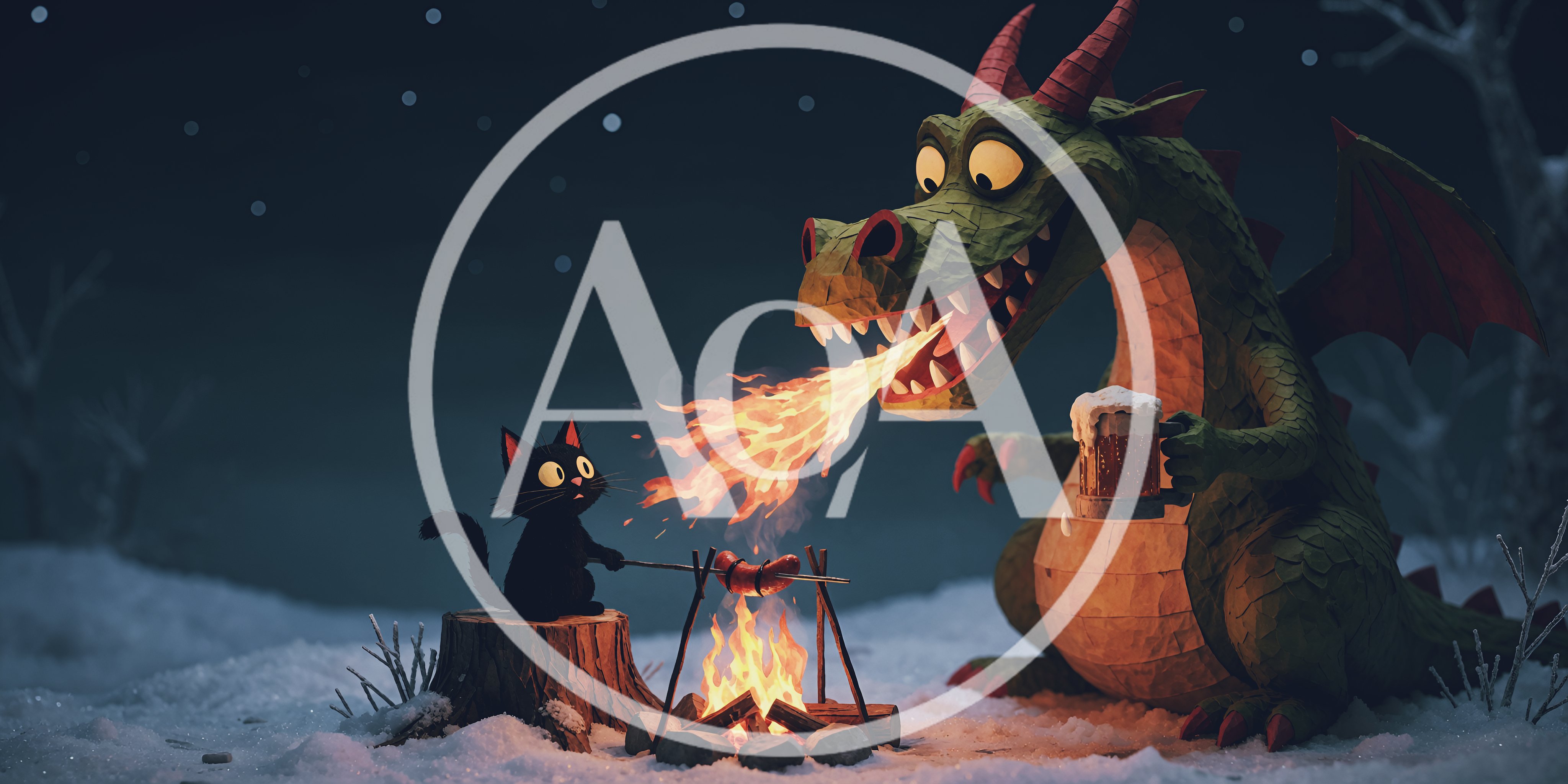 Dragon Roasting Sausages For A Black Cat