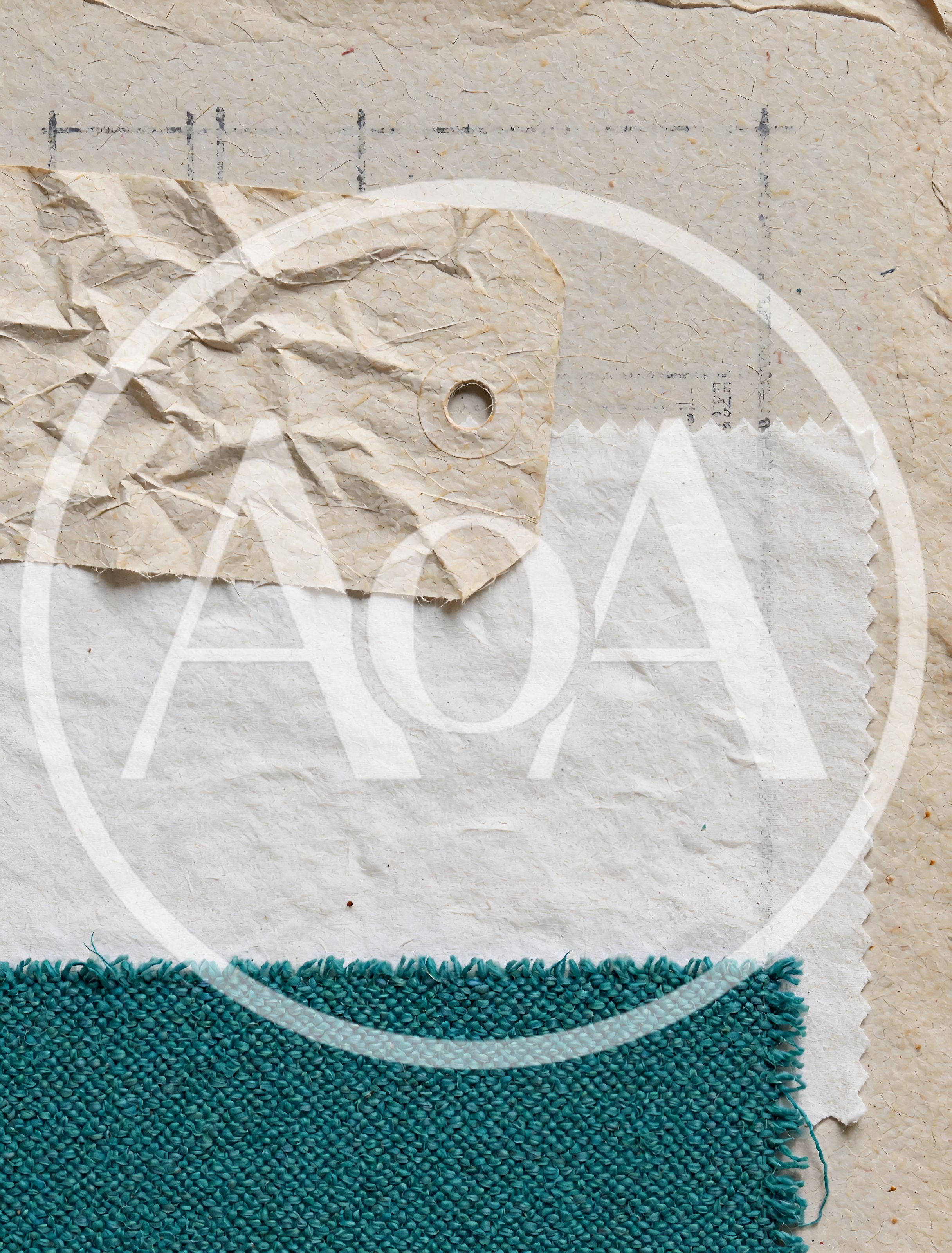 Textile Swatches and Paper Tag on Textured Background
