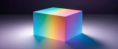 Iridescent Gradient Cube On A Minimalist Surface