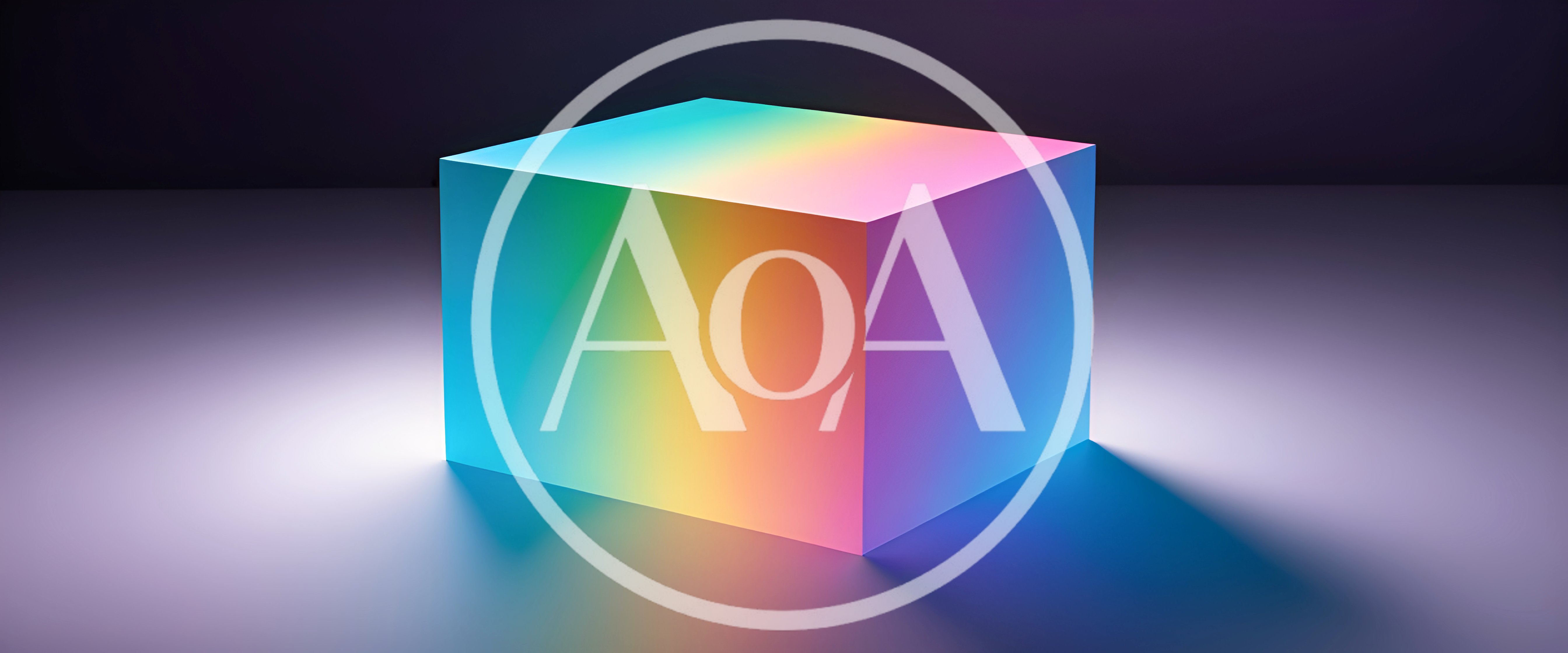 Iridescent Gradient Cube On A Minimalist Surface