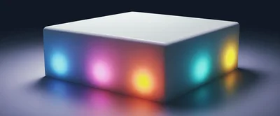 Glowing Multi Colored Lights On A White Rectangular Platform