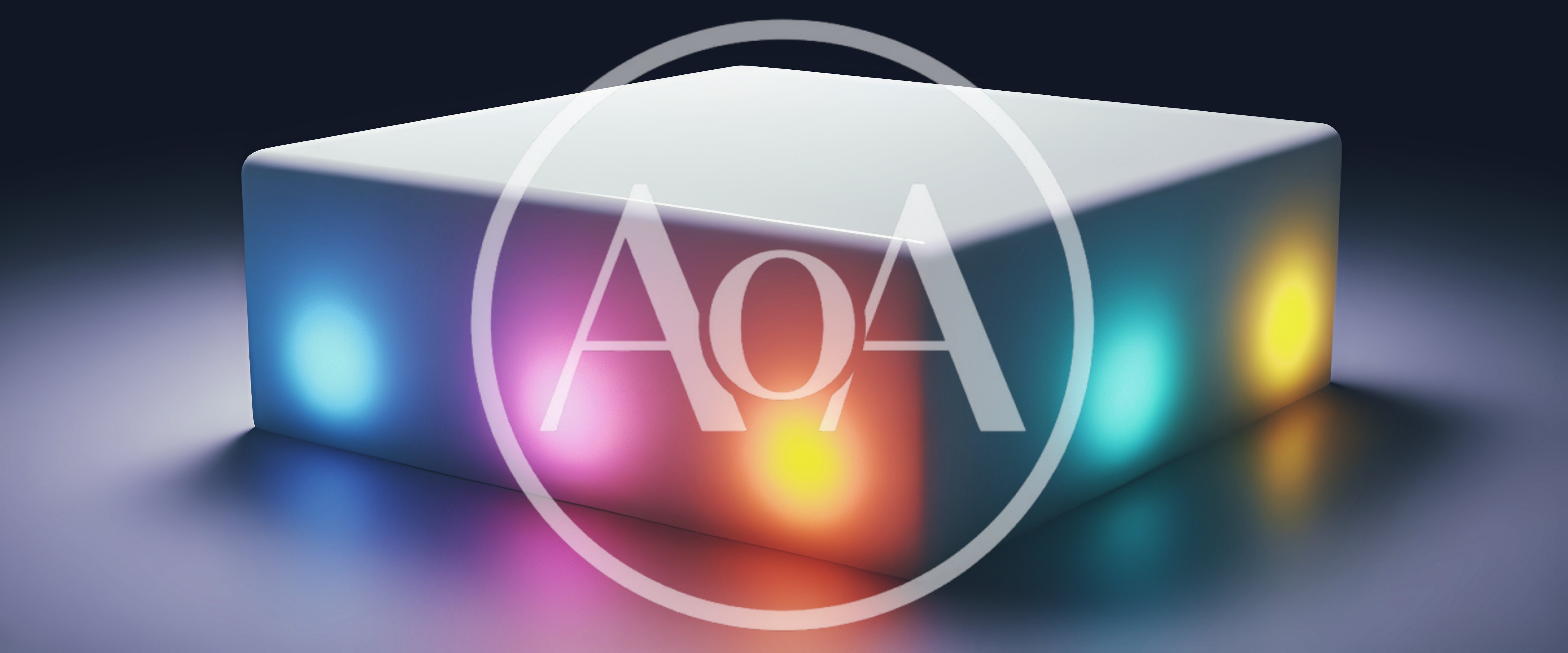 Glowing Multi Colored Lights On A White Rectangular Platform