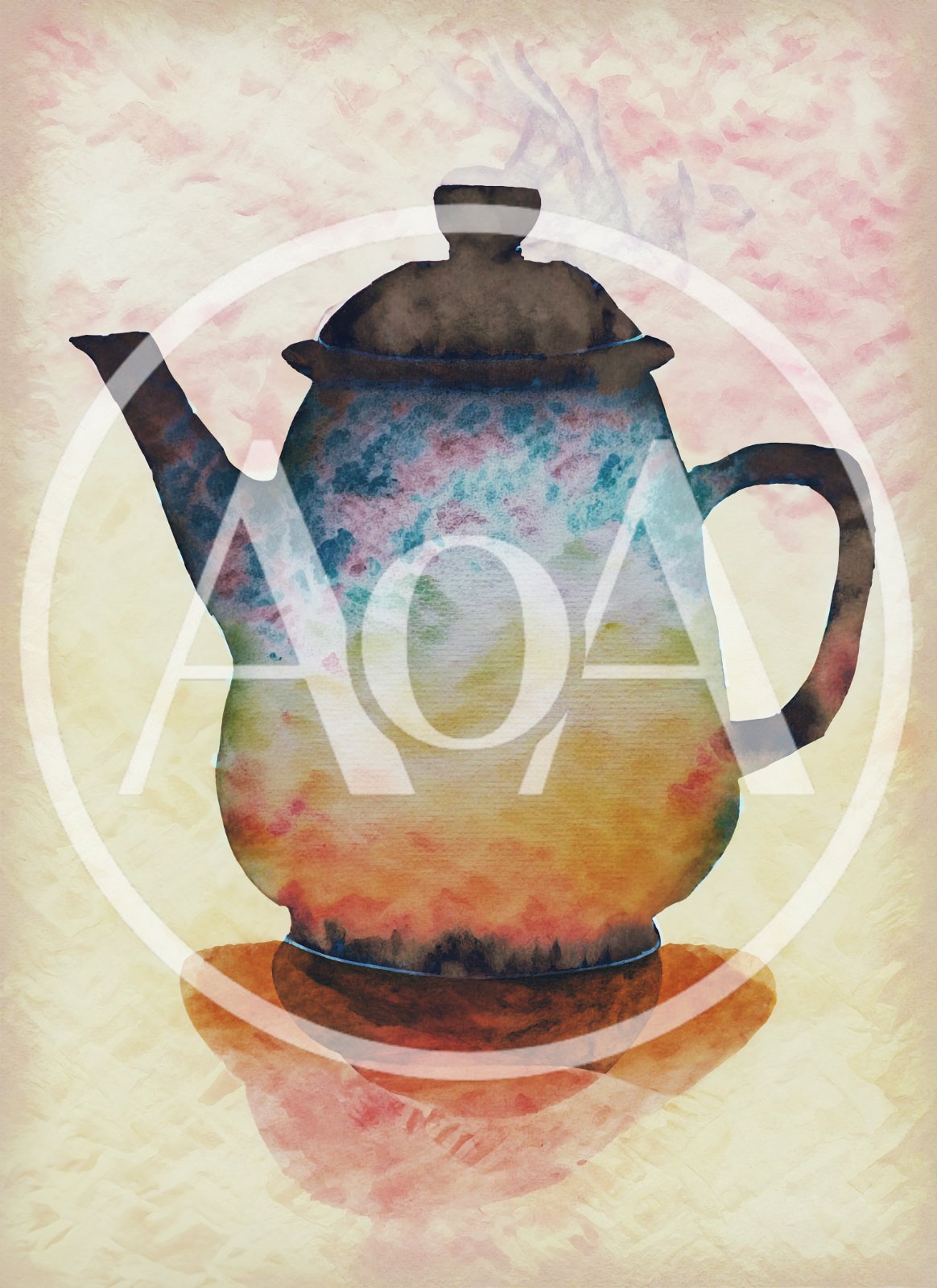 Watercolor Illustration Of A Colorful Ceramic Teapot