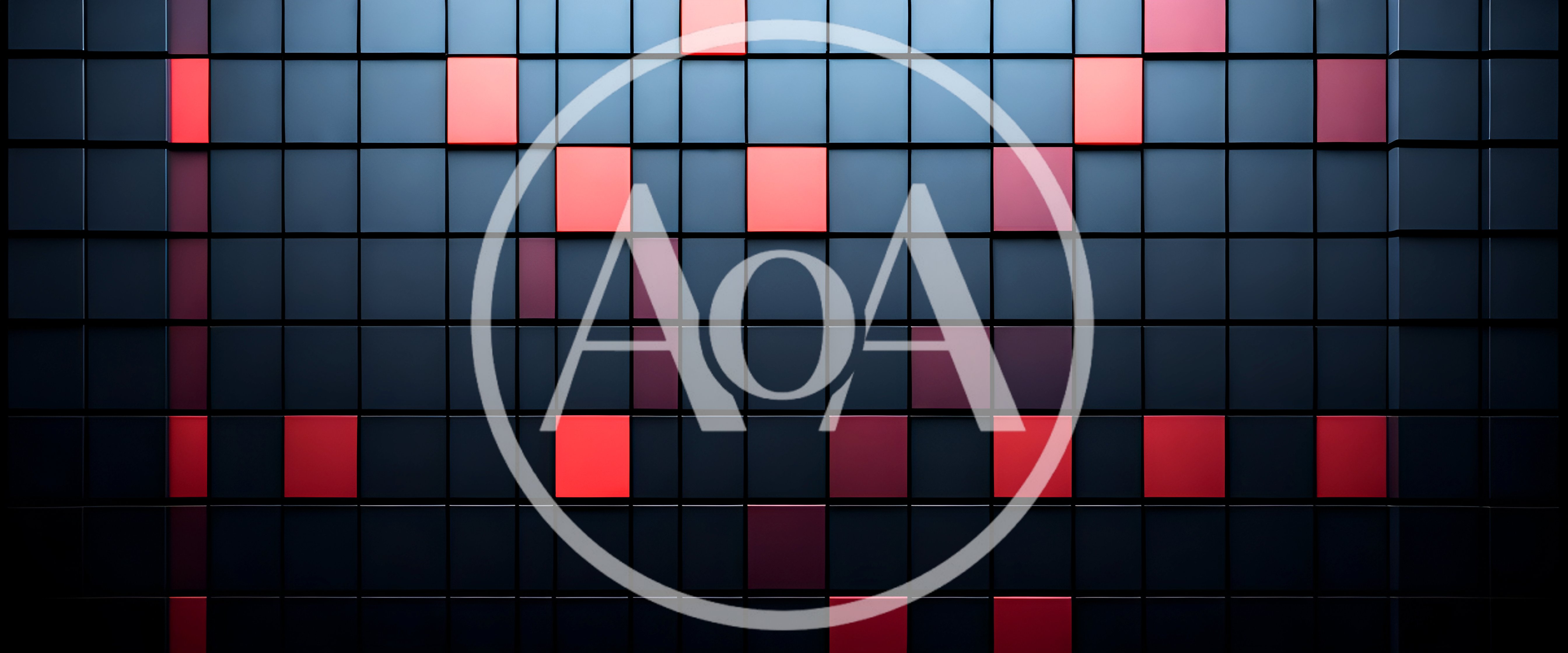 Abstract Dark Wall With Glowing Red Square Tiles
