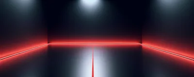 Abstract Dark Room With Glowing Red Neon Floor Lines