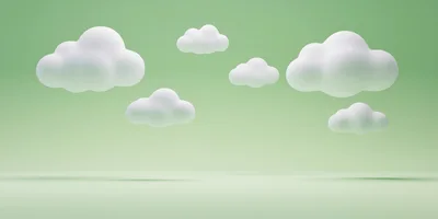 3D Rendered White Clouds Floating On Green Background