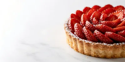 Fresh Strawberry Tart on White Marble Surface