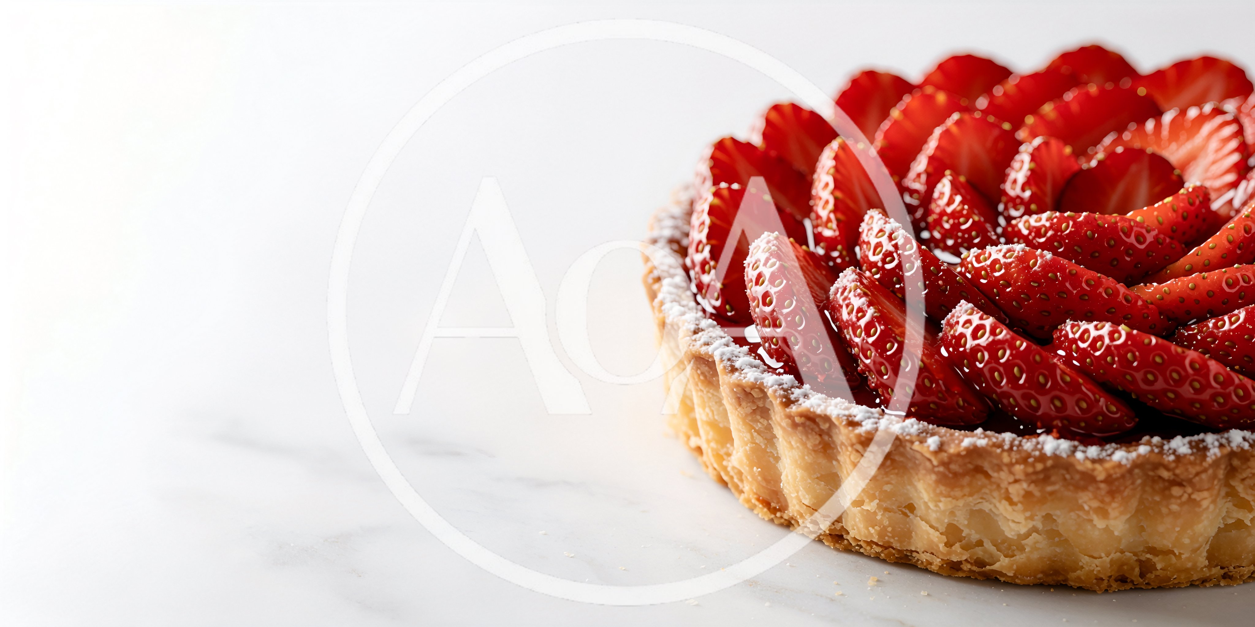 Fresh Strawberry Tart on White Marble Surface