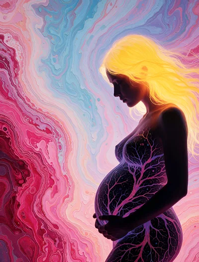 Pregnant Woman With Glowing Tree Silhouette Art