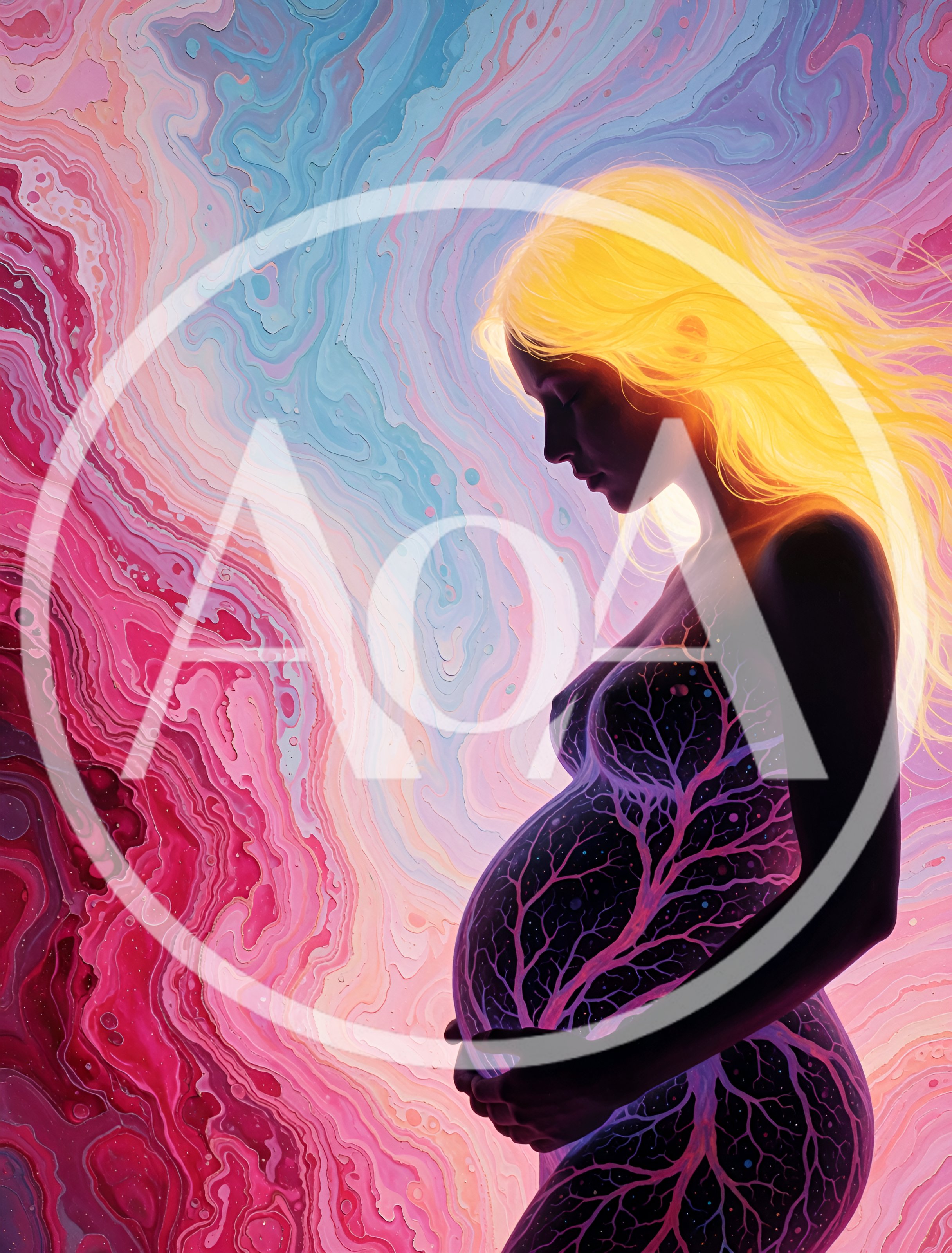 Pregnant Woman With Glowing Tree Silhouette Art