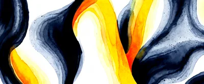 Abstract Watercolor Painting With Flowing Yellow And Black Waves