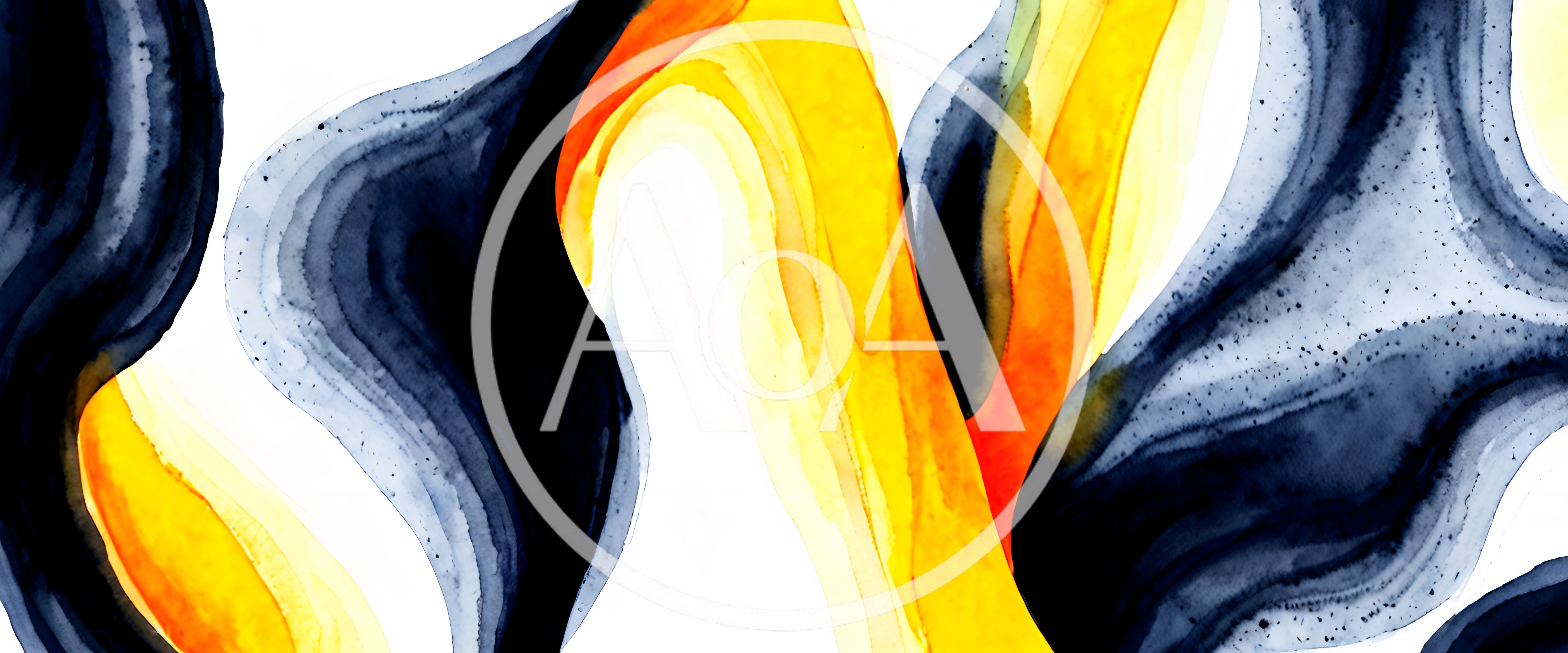 Abstract Watercolor Painting With Flowing Yellow And Black Waves