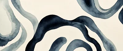 Abstract Watercolor Painting With Flowing Dark Blue Curves