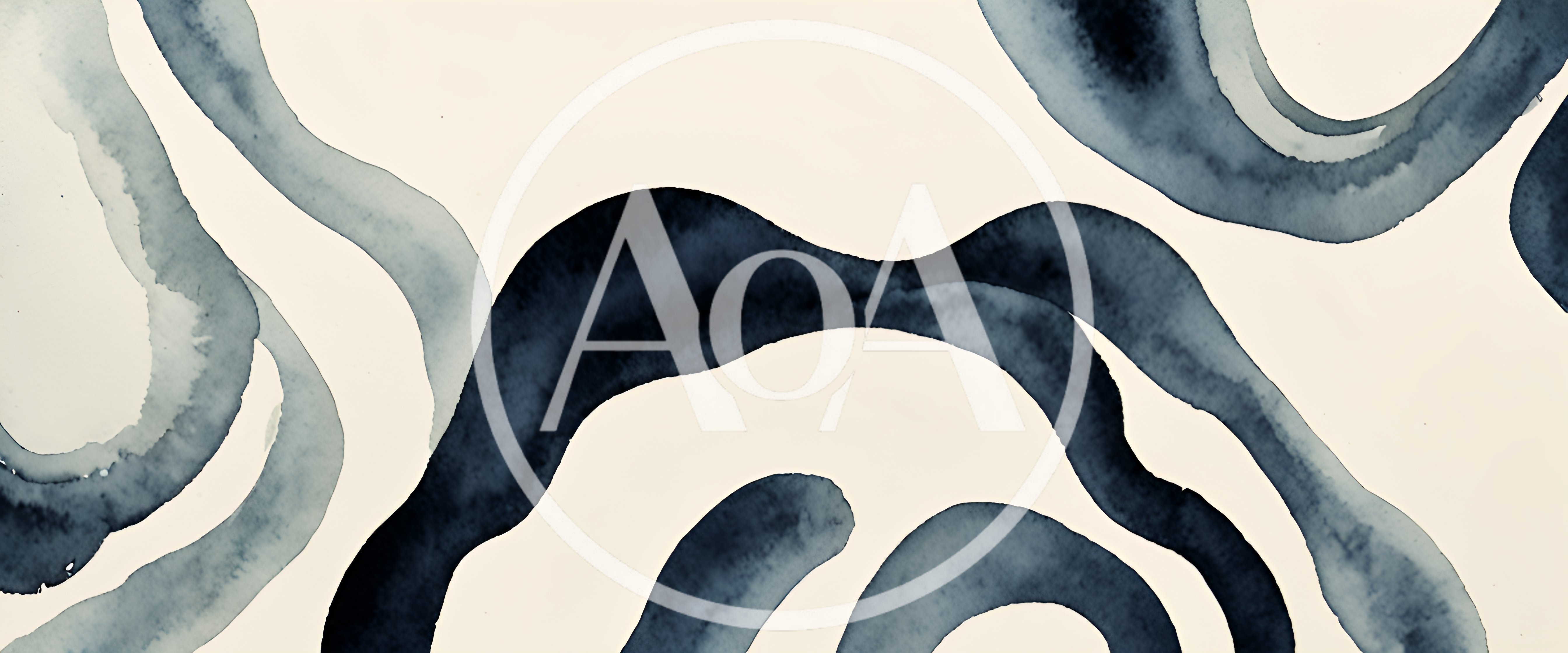 Abstract Watercolor Painting With Flowing Dark Blue Curves