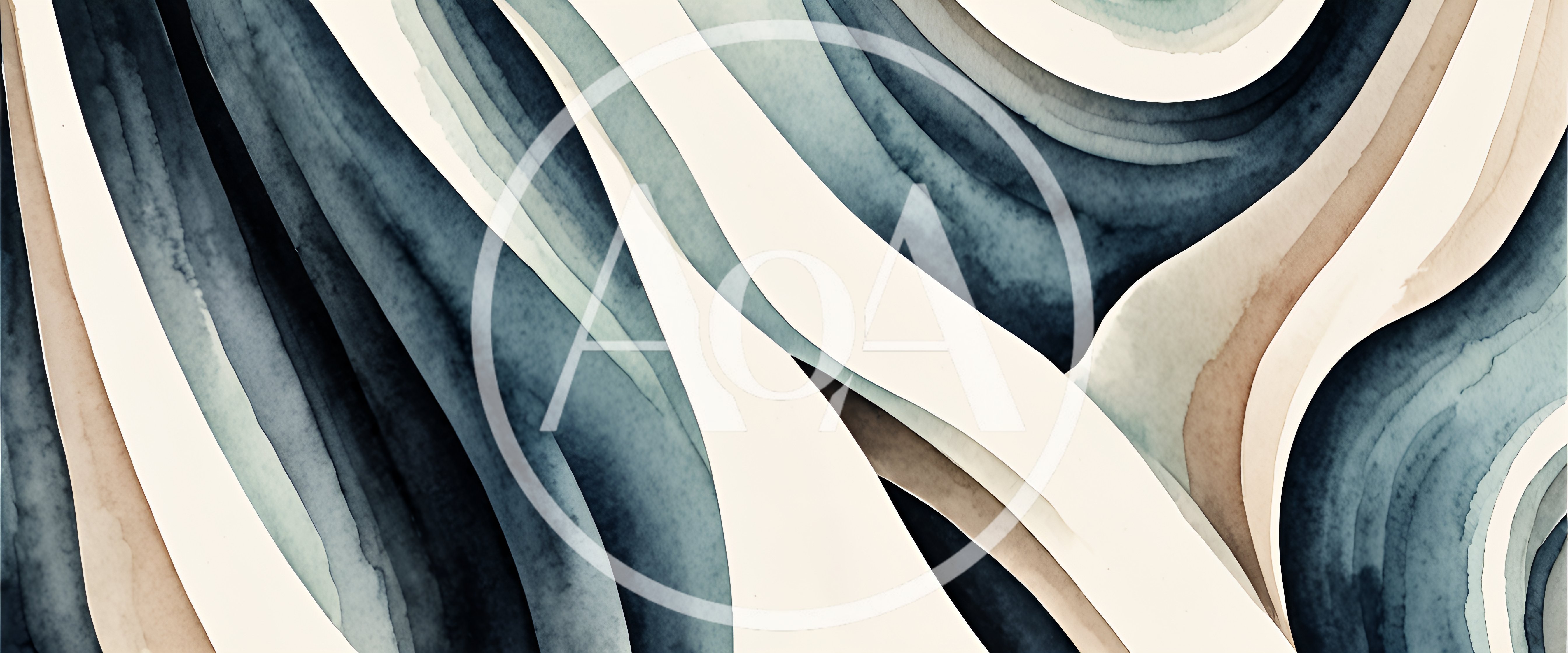 Abstract Watercolor Background With Flowing Blue And Beige Curves