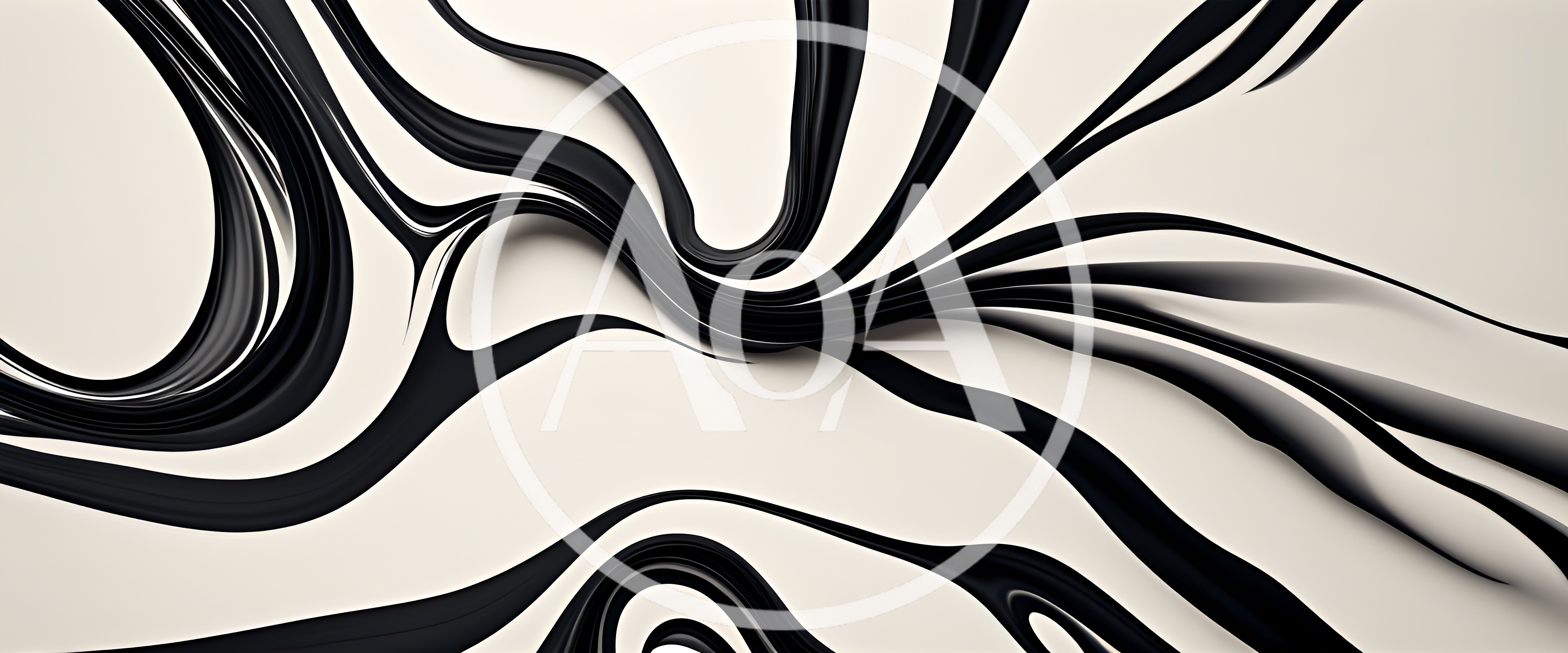 Abstract Black Liquid Swirls On Cream Background