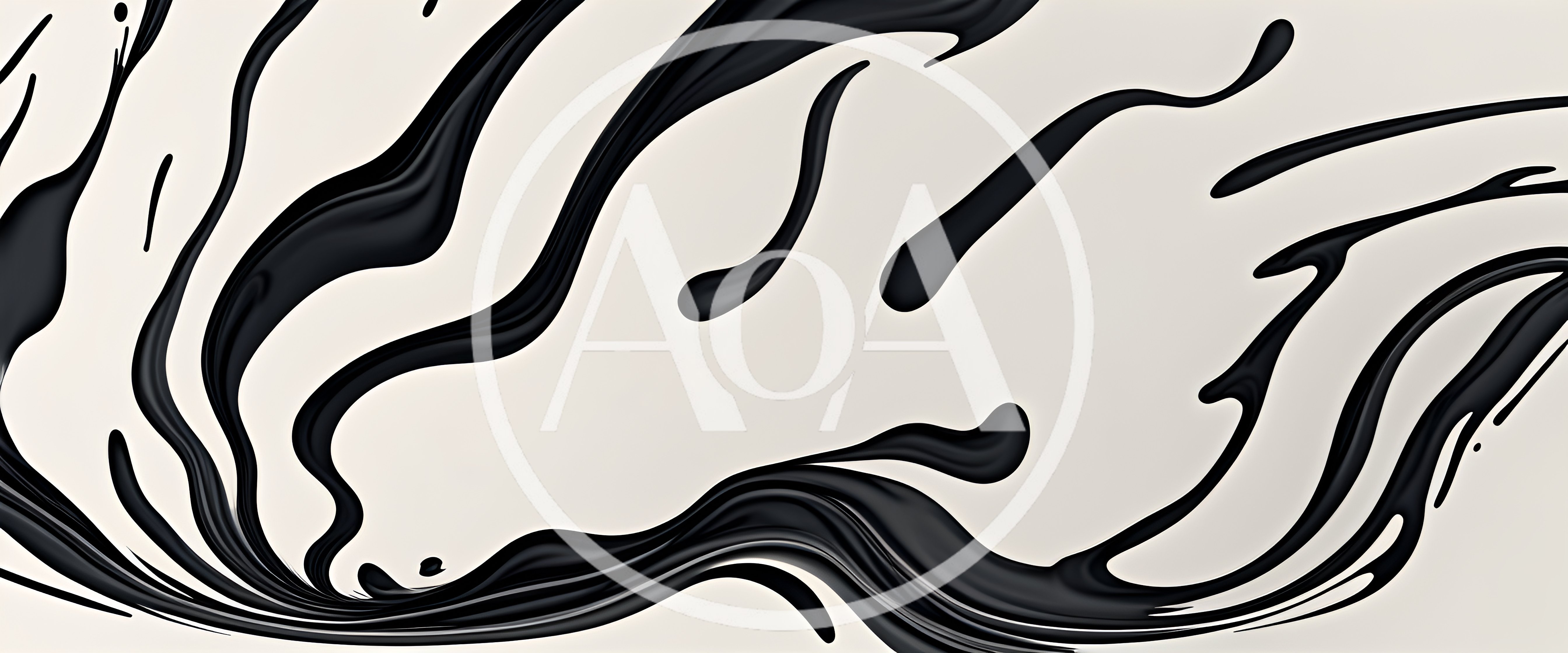 Abstract Black Liquid Swirls On Cream Background
