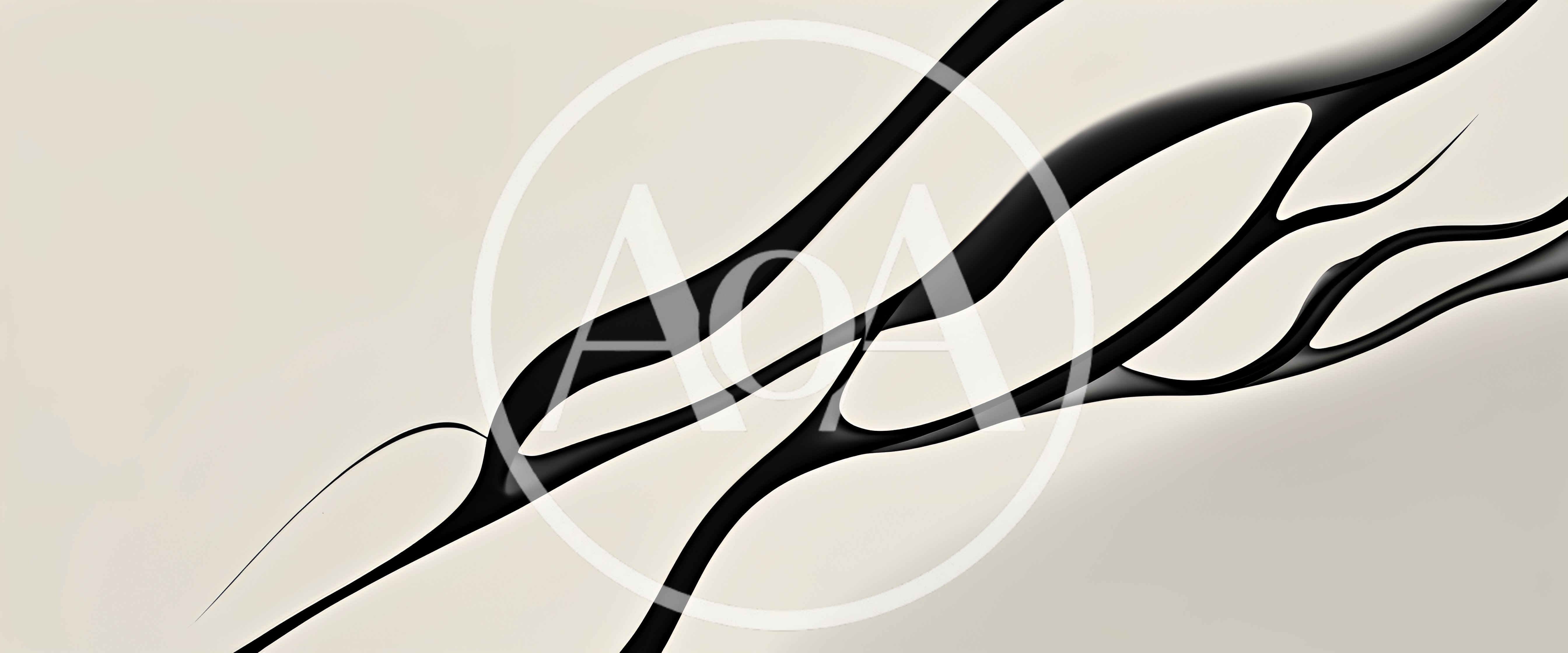 Abstract Black Fluid Curves On Beige Background