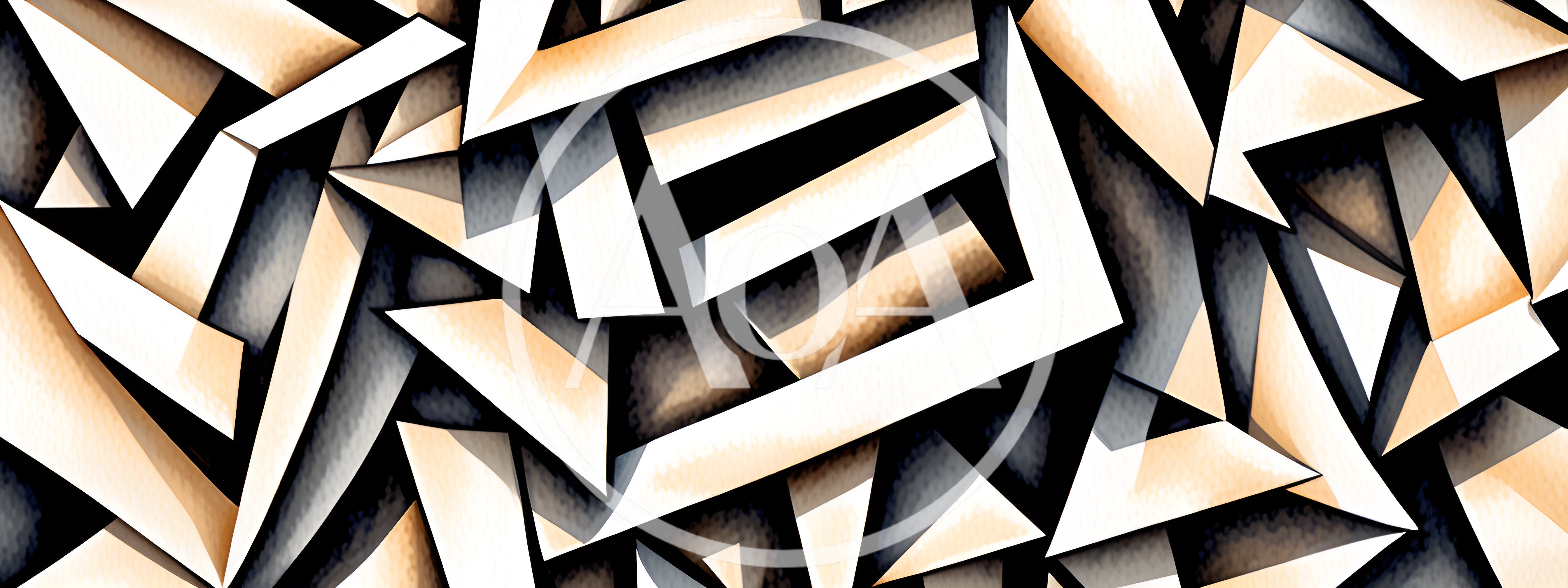 Abstract Geometric Pattern With Overlapping White And Beige Shapes