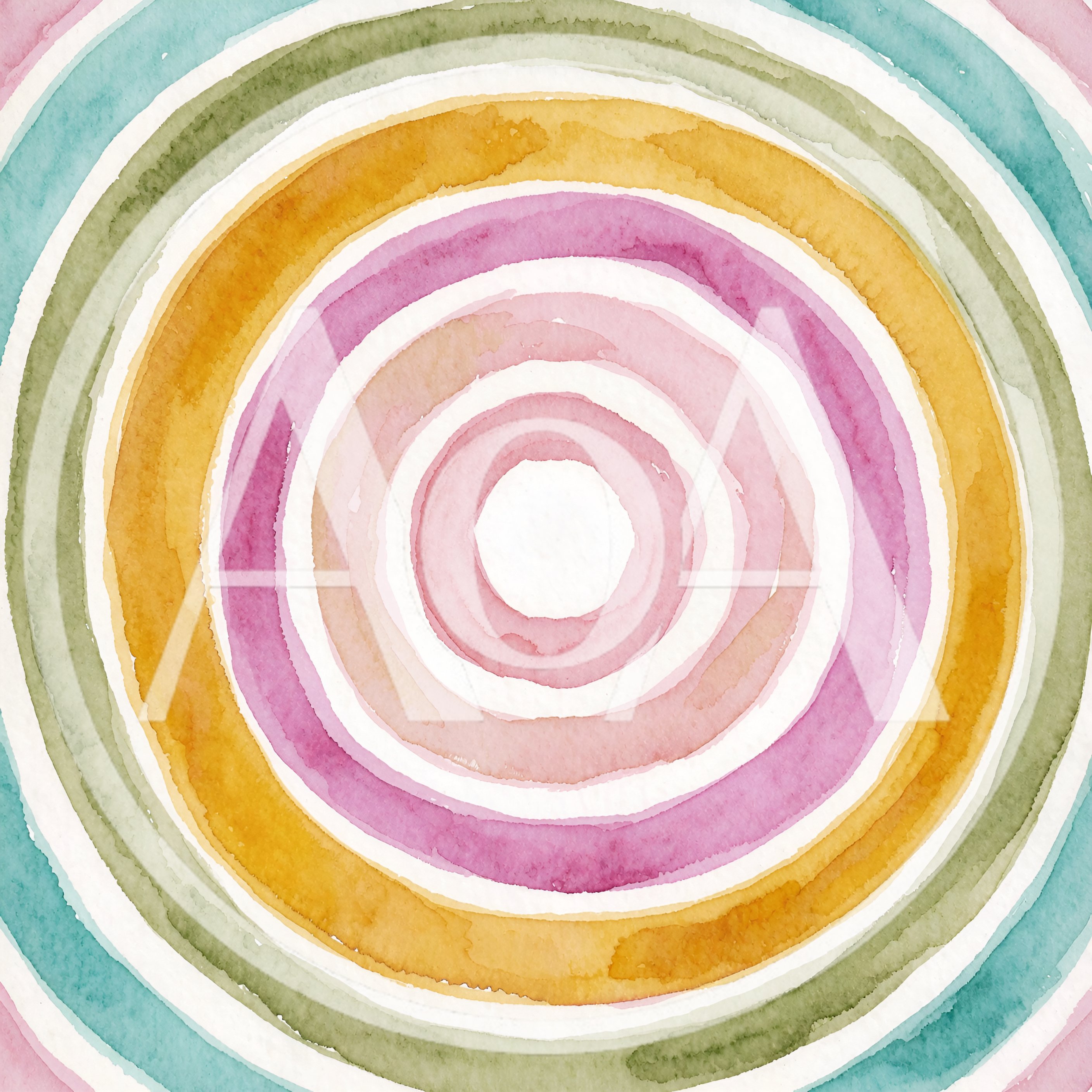 Watercolor Concentric Circles Abstract Pattern