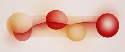 Abstract Composition With Floating Spheres And Wavy Lines