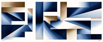 Abstract Geometric Composition With Blue And Gold Gradients