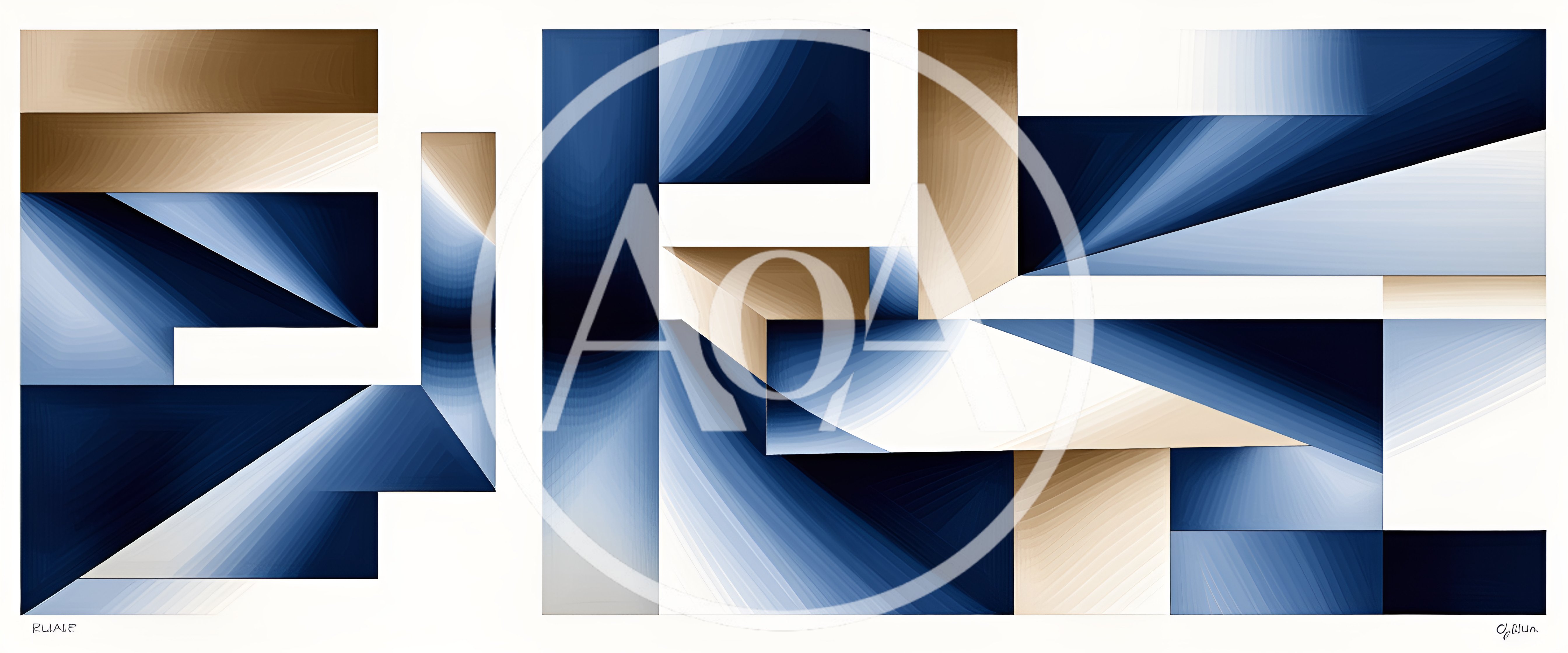 Abstract Geometric Composition With Blue And Gold Gradients