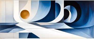 Abstract Geometric Composition With Blue Curves And Golden Sphere