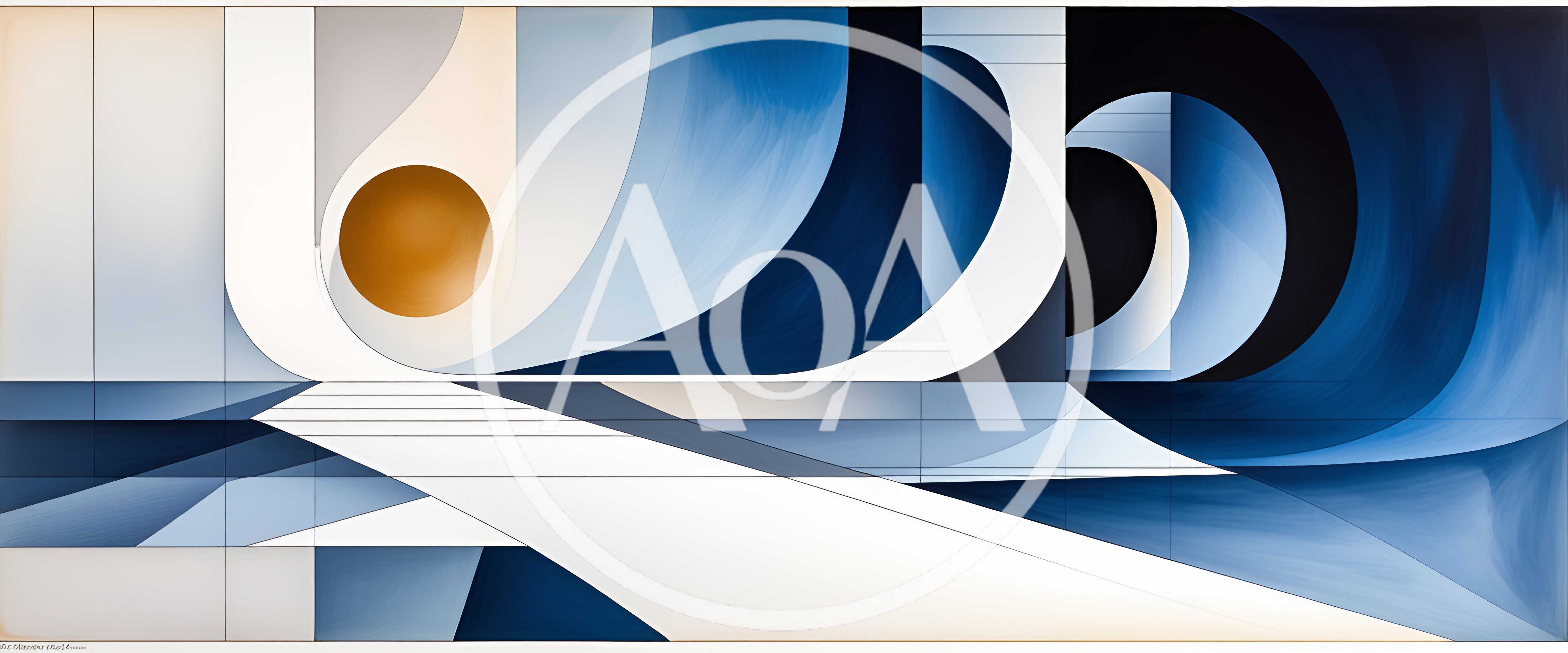 Abstract Geometric Composition With Blue Curves And Golden Sphere