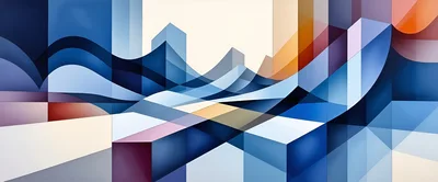 Abstract Geometric Cityscape With Fluid Wave Patterns