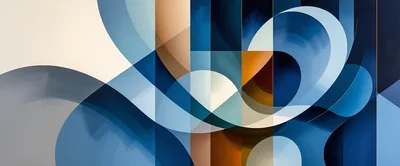 Abstract Geometric Composition With Blue And Brown Curves