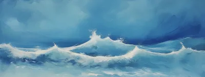 Oil Painting Of Rough Blue Ocean Waves