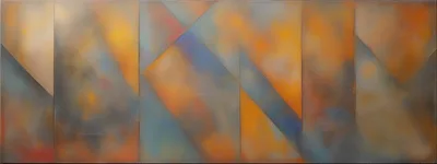 Abstract Geometric Oil Painting With Warm And Cool Tones