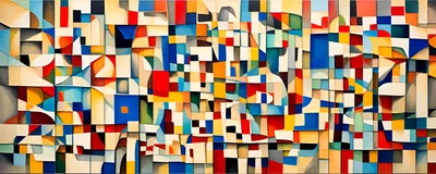 Abstract Geometric Mosaic With Vibrant Primary Colors