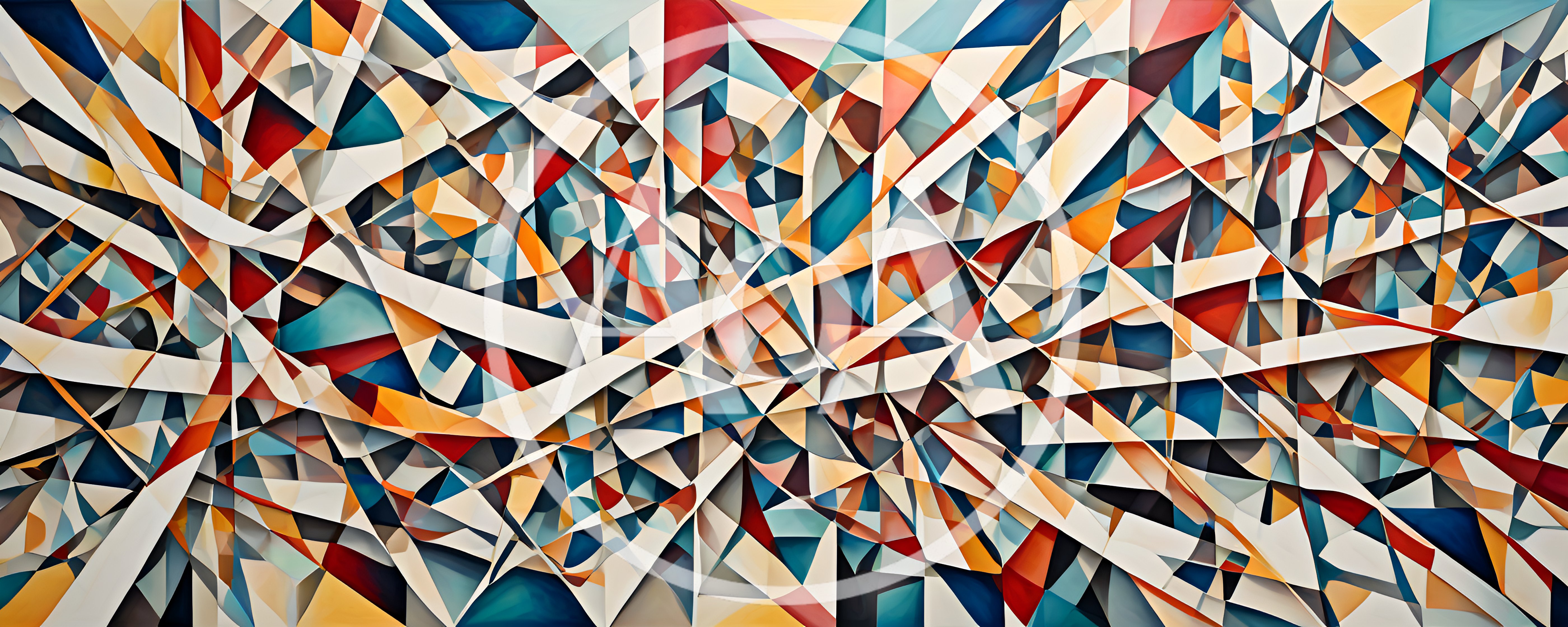 Abstract Geometric Painting With Intersecting Colorful Shapes