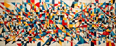 Abstract Geometric Mural With Intersecting Lines And Colors