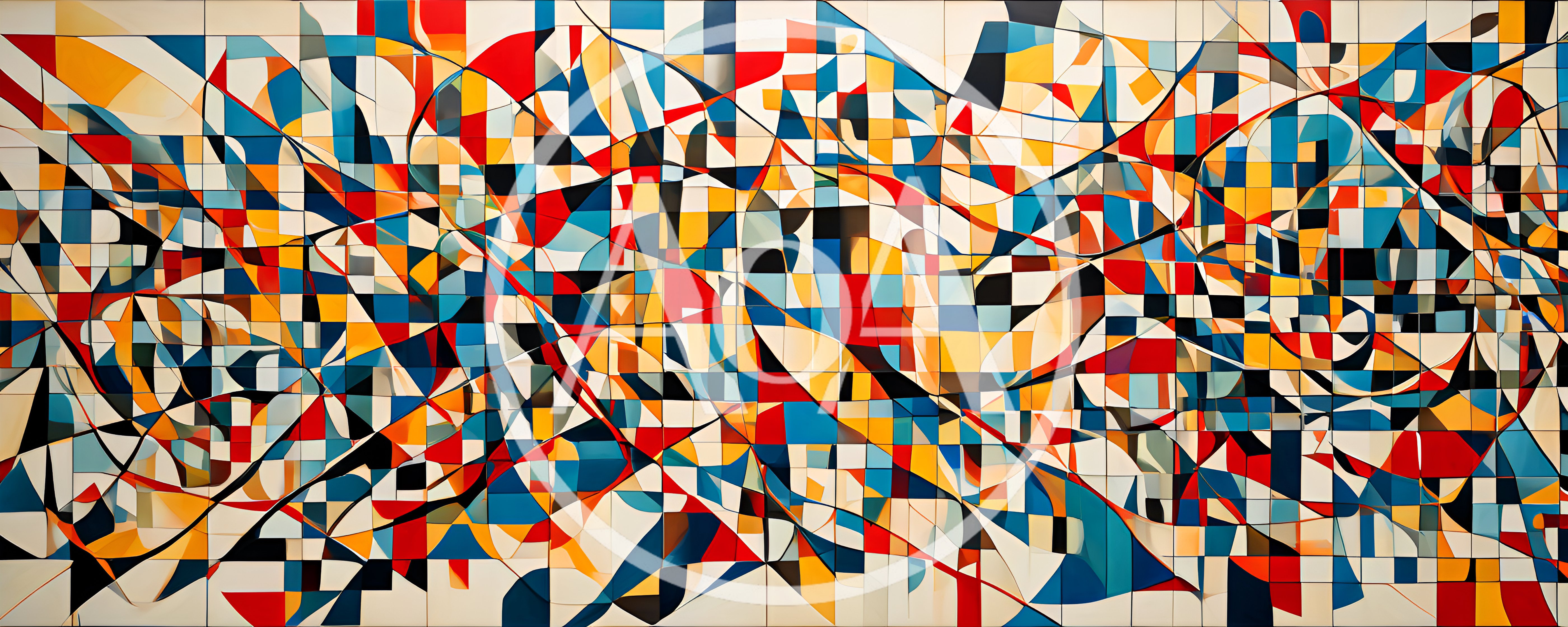 Abstract Geometric Mural With Intersecting Lines And Colors