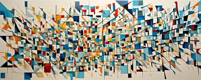 Abstract Geometric Painting With Vibrant Multicolored Shapes
