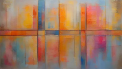 Abstract Geometric Painting With Warm And Cool Tones