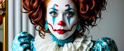 Portrait Of A Woman In Elaborate Clown Makeup