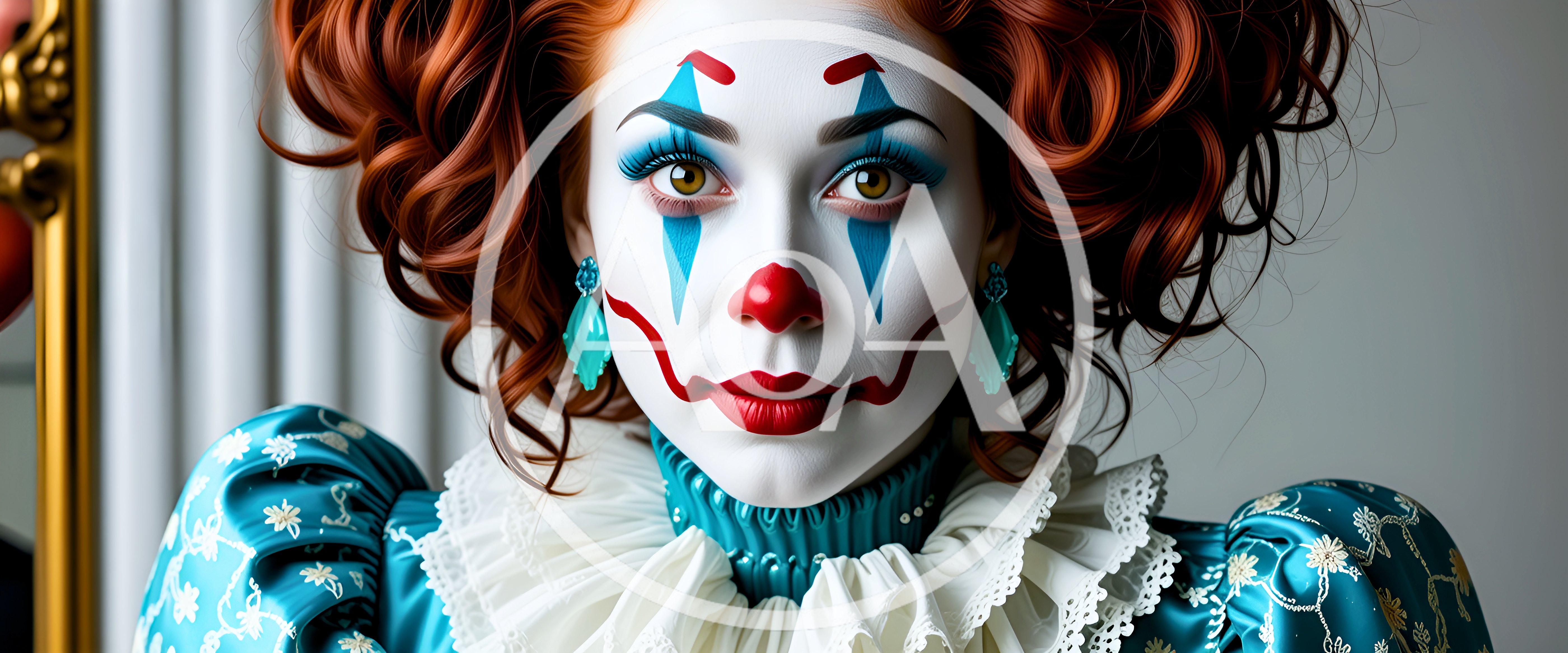 Portrait Of A Woman In Elaborate Clown Makeup