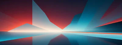 Abstract Geometric Landscape With Glowing Red And Blue Light